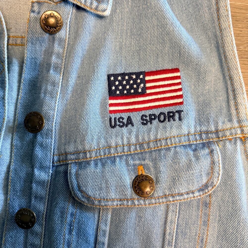 Vintage Tangibles USA Sport Denim Vest Jean Olympics Fourth of July - Picture 7 of 8